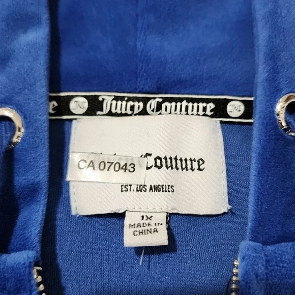 Juicy Couture Y2K Blue Velour Hooded Sweatshirt 1X - Picture 8 of 9